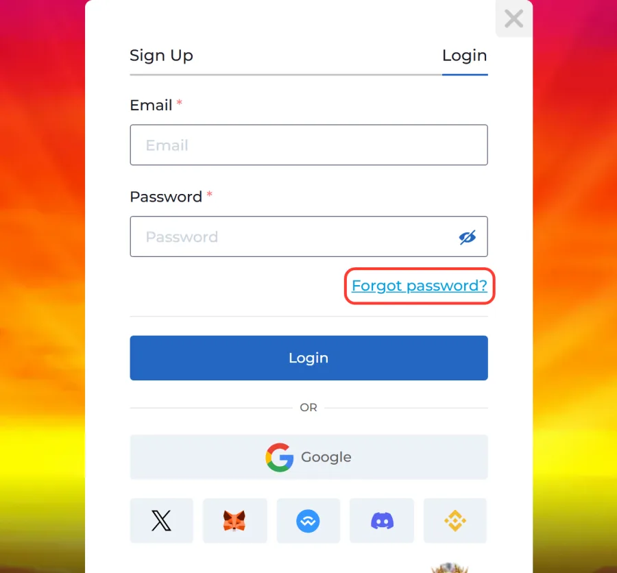 Forgot password? link framed on the right under the Password input