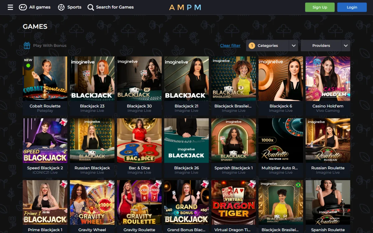 AMPM Casino live dealer tables: blackjack and roulette from Imagine Live, ICONIC21 and Vivo Gaming