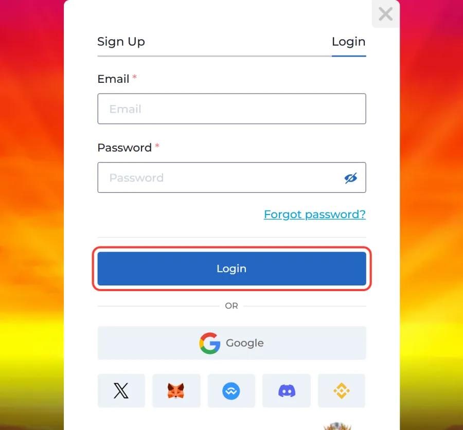 Wide blue Login button framed above the OR divider of the AMPM Casino log in form