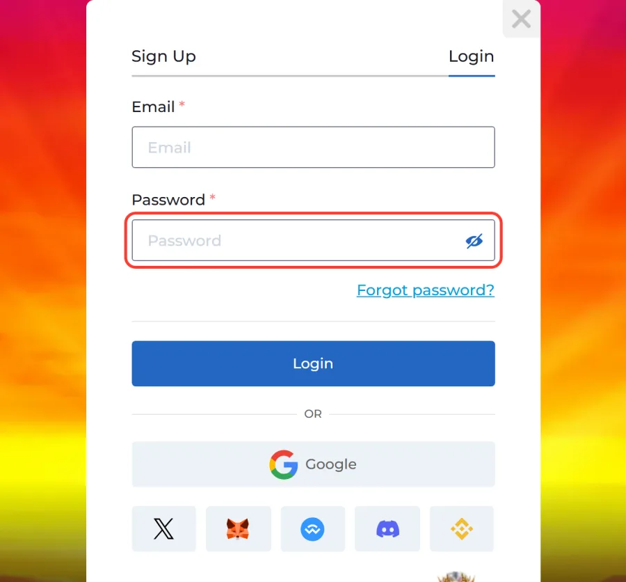 Password input with the show-password eye icon framed below the Email field